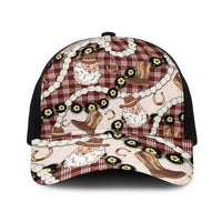 Cowboy Hawaii Mele Kalikimaka Baseball Net Cap Paniolo Kukui Nut Pikake Lei Burgundy Version LT14 One Size Black Burgundy - Polynesian Pride