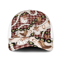 Cowboy Hawaii Mele Kalikimaka Baseball Net Cap Paniolo Kukui Nut Pikake Lei Burgundy Version LT14 One Size White Burgundy - Polynesian Pride