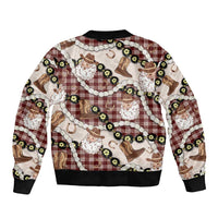 Cowboy Hawaii Mele Kalikimaka Bomber Jacket Paniolo Kukui Nut Pikake Lei Burgundy Version LT14 - Polynesian Pride