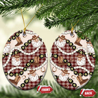 Cowboy Hawaii Mele Kalikimaka Ceramic Ornament Paniolo Kukui Nut Pikake Lei Burgundy Version - Polynesian Pride