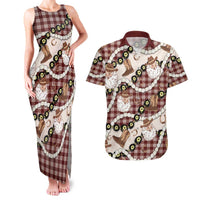 Cowboy Hawaii Mele Kalikimaka Couples Matching Tank Maxi Dress and Hawaiian Shirt Paniolo Kukui Nut Pikake Lei Burgundy Version - Polynesian Pride