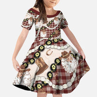 Cowboy Hawaii Mele Kalikimaka Family Matching Mermaid Dress and Hawaiian Shirt Paniolo Kukui Nut Pikake Lei Burgundy Version - Polynesian Pride