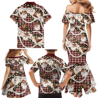 Cowboy Hawaii Mele Kalikimaka Family Matching Mermaid Dress and Hawaiian Shirt Paniolo Kukui Nut Pikake Lei Burgundy Version - Polynesian Pride