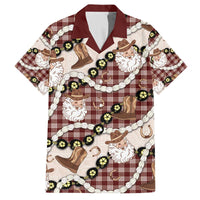Cowboy Hawaii Mele Kalikimaka Family Matching Off The Shoulder Long Sleeve Dress and Hawaiian Shirt Paniolo Kukui Nut Pikake Lei Burgundy Version - Polynesian Pride
