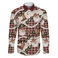 Cowboy Hawaii Mele Kalikimaka Family Matching Off The Shoulder Long Sleeve Dress and Hawaiian Shirt Paniolo Kukui Nut Pikake Lei Burgundy Version - Polynesian Pride