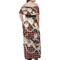 Cowboy Hawaii Mele Kalikimaka Family Matching Off Shoulder Maxi Dress and Hawaiian Shirt Paniolo Kukui Nut Pikake Lei Burgundy Version - Polynesian Pride
