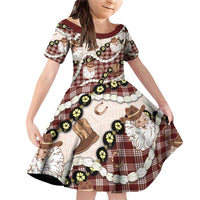 Cowboy Hawaii Mele Kalikimaka Family Matching Off Shoulder Short Dress and Hawaiian Shirt Paniolo Kukui Nut Pikake Lei Burgundy Version - Polynesian Pride