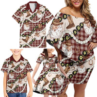Cowboy Hawaii Mele Kalikimaka Family Matching Off Shoulder Short Dress and Hawaiian Shirt Paniolo Kukui Nut Pikake Lei Burgundy Version - Polynesian Pride
