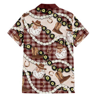 Cowboy Hawaii Mele Kalikimaka Family Matching Off Shoulder Short Dress and Hawaiian Shirt Paniolo Kukui Nut Pikake Lei Burgundy Version - Polynesian Pride