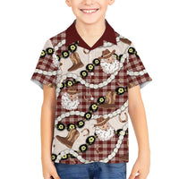 Cowboy Hawaii Mele Kalikimaka Family Matching Puletasi and Hawaiian Shirt Paniolo Kukui Nut Pikake Lei Burgundy Version - Polynesian Pride