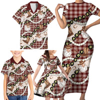 Cowboy Hawaii Mele Kalikimaka Family Matching Short Sleeve Bodycon Dress and Hawaiian Shirt Paniolo Kukui Nut Pikake Lei Burgundy Version - Polynesian Pride
