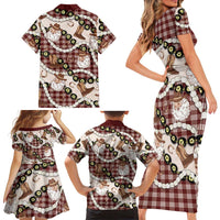 Cowboy Hawaii Mele Kalikimaka Family Matching Short Sleeve Bodycon Dress and Hawaiian Shirt Paniolo Kukui Nut Pikake Lei Burgundy Version - Polynesian Pride