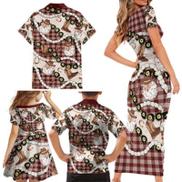 Cowboy Hawaii Mele Kalikimaka Family Matching Short Sleeve Bodycon Dress and Hawaiian Shirt Paniolo Kukui Nut Pikake Lei Burgundy Version - Polynesian Pride