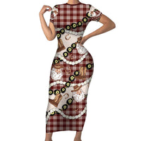 Cowboy Hawaii Mele Kalikimaka Family Matching Short Sleeve Bodycon Dress and Hawaiian Shirt Paniolo Kukui Nut Pikake Lei Burgundy Version - Polynesian Pride