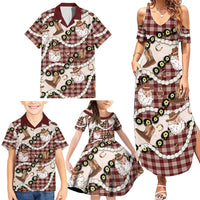 Cowboy Hawaii Mele Kalikimaka Family Matching Summer Maxi Dress and Hawaiian Shirt Paniolo Kukui Nut Pikake Lei Burgundy Version - Polynesian Pride