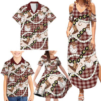 Cowboy Hawaii Mele Kalikimaka Family Matching Summer Maxi Dress and Hawaiian Shirt Paniolo Kukui Nut Pikake Lei Burgundy Version - Polynesian Pride