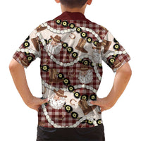 Cowboy Hawaii Mele Kalikimaka Family Matching Tank Maxi Dress and Hawaiian Shirt Paniolo Kukui Nut Pikake Lei Burgundy Version - Polynesian Pride