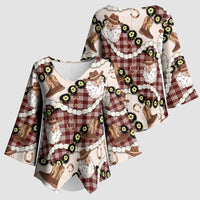 Cowboy Hawaii Mele Kalikimaka Kimono Sleeve Blouse Paniolo Kukui Nut Pikake Lei Burgundy Version LT14 - Polynesian Pride