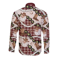 Cowboy Hawaii Mele Kalikimaka Long Sleeve Button Shirt Paniolo Kukui Nut Pikake Lei Burgundy Version LT14 - Polynesian Pride