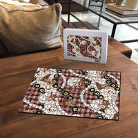 Cowboy Hawaii Mele Kalikimaka Puzzle Paniolo Kukui Nut Pikake Lei Burgundy Version LT14 - Polynesian Pride
