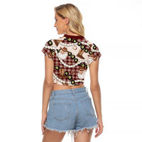 Cowboy Hawaii Mele Kalikimaka Raglan Cropped T Shirt Paniolo Kukui Nut Pikake Lei Burgundy Version - Polynesian Pride