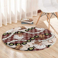 Cowboy Hawaii Mele Kalikimaka Round Carpet Paniolo Kukui Nut Pikake Lei Burgundy Version - Polynesian Pride