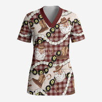 Cowboy Hawaii Mele Kalikimaka Scrub Top Paniolo Kukui Nut Pikake Lei Burgundy Version LT14 Adult Burgundy - Polynesian Pride