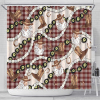 Cowboy Hawaii Mele Kalikimaka Shower Curtain Paniolo Kukui Nut Pikake Lei Burgundy Version - Polynesian Pride