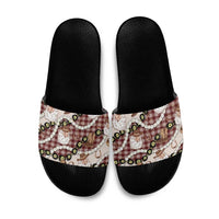 Cowboy Hawaii Mele Kalikimaka Slide Sandals Paniolo Kukui Nut Pikake Lei Burgundy Version LT14 Burgundy - Polynesian Pride