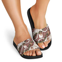 Cowboy Hawaii Mele Kalikimaka Slide Sandals Paniolo Kukui Nut Pikake Lei Burgundy Version LT14 - Polynesian Pride
