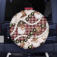 Cowboy Hawaii Mele Kalikimaka Spare Tire Cover Paniolo Kukui Nut Pikake Lei Burgundy Version - Polynesian Pride