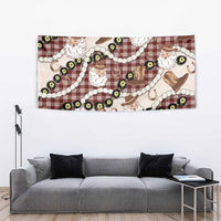 Cowboy Hawaii Mele Kalikimaka Tapestry Paniolo Kukui Nut Pikake Lei Burgundy Version - Polynesian Pride