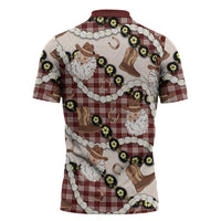 Cowboy Hawaii Mele Kalikimaka Zipper Polo Shirt Paniolo Kukui Nut Pikake Lei Burgundy Version - Polynesian Pride