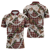 Cowboy Hawaii Mele Kalikimaka Zipper Polo Shirt Paniolo Kukui Nut Pikake Lei Burgundy Version - Polynesian Pride