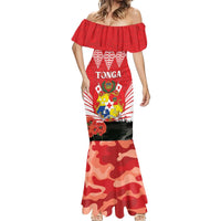 Tonga ANZAC Day Mermaid Dress Camouflage With Poppies Lest We Forget LT14 - Polynesian Pride