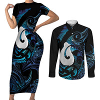 Hei Matau New Zealand Matariki Couples Matching Short Sleeve Bodycon Dress and Long Sleeve Button Shirt NZ Fish Hook Maori Art