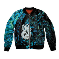 Manaia New Zealand Matariki Bomber Jacket NZ Paua Shell Maori Art LT14 Unisex Turquoise - Polynesian Pride