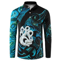 Manaia New Zealand Matariki Button Sweatshirt NZ Paua Shell Maori Art LT14 Turquoise - Polynesian Pride
