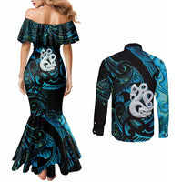 Manaia New Zealand Matariki Couples Matching Mermaid Dress and Long Sleeve Button Shirt NZ Paua Shell Maori Art