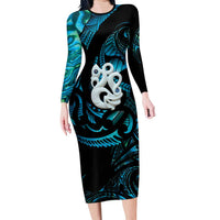Manaia New Zealand Matariki Family Matching Long Sleeve Bodycon Dress and Hawaiian Shirt NZ Paua Shell Maori Art