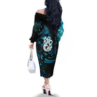 Manaia New Zealand Matariki Family Matching Off The Shoulder Long Sleeve Dress and Hawaiian Shirt NZ Paua Shell Maori Art