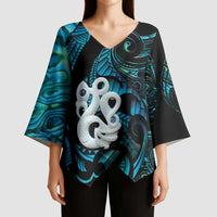 Manaia New Zealand Matariki Kimono Sleeve Blouse NZ Paua Shell Maori Art LT14 - Polynesian Pride