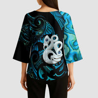 Manaia New Zealand Matariki Kimono Sleeve Blouse NZ Paua Shell Maori Art LT14 - Polynesian Pride