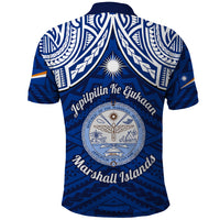 Marshall Islands Polo Shirt Blue Polynesian Tribal Mix Coat Of Arms LT14 - Polynesian Pride