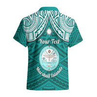 Personalised Marshall Islands Hawaiian Shirt Turquoise Polynesian Tribal Mix Coat Of Arms LT14 - Polynesian Pride