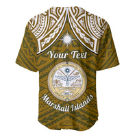 Personalised Marshall Islands Baseball Jersey Gold Polynesian Tribal Mix Coat Of Arms LT14 - Polynesian Pride