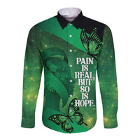 Personalised World Mental Health Awareness Month Long Sleeve Button Shirt Warriors Brave Strong Galaxy Vibes LT14 Unisex Green - Polynesian Pride