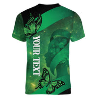 Personalised World Mental Health Awareness Month Women V-Neck T-Shirt Warriors Brave Strong Galaxy Vibes