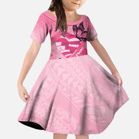Polynesia Breast Cancer Awareness Month Family Matching Off Shoulder Maxi Dress and Hawaiian Shirt Pink Ribbon Mix Butterflies