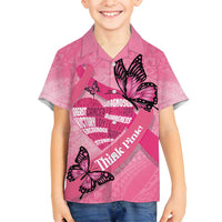 Polynesia Breast Cancer Awareness Month Family Matching Off Shoulder Short Dress and Hawaiian Shirt Pink Ribbon Mix Butterflies
